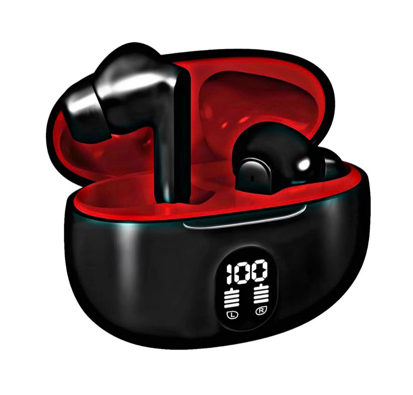 TWS Bluetooth 5.3 Wireless Earbuds with LED Display - ENC Noise Cancellation, HiFi Stereo Sound, Touch Control - Black & White