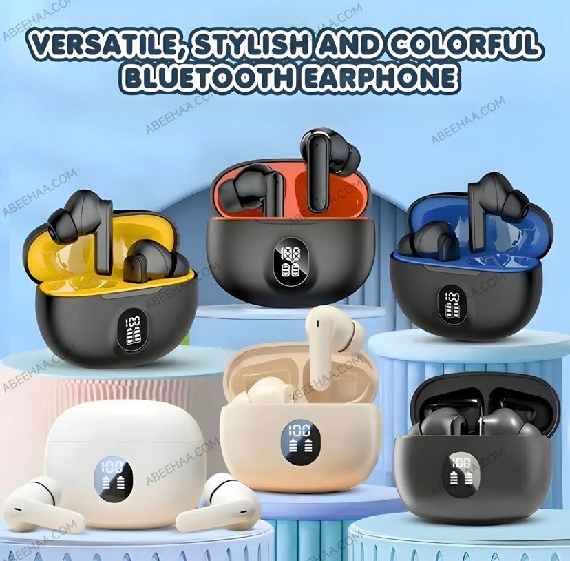 TWS Bluetooth 5.3 Wireless Earbuds with LED Display - ENC Noise Cancellation, HiFi Stereo Sound, Touch Control - Black & White